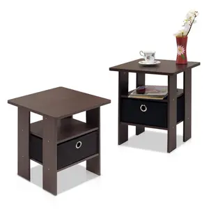 Joseph Side Table Nightstand with Bin Drawer, 2 per set (Set of 2) Dark Brown