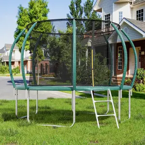 12ft Outdoor Round Trampoline with Safety Net Enclosure and Ladder for Garden, Dark Green