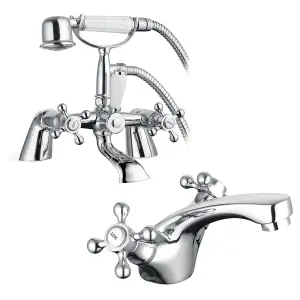 Sterling Traditional Bath Shower Mixer & Basin Sink Mono Tap Set - Chrome