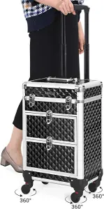 SONGMICS Make Up Trolley, Cosmetic Case, Beauty Case, Hairdressing Case, with 4 Removable Universal Wheels, Top with 3 Levels, Dra