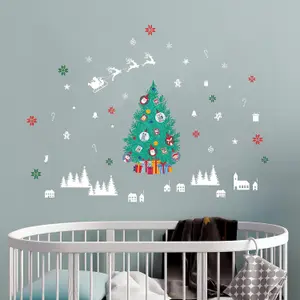 Walplus Magical Xmas Tree and Village Christmas Wall Stickers Living room DIY Home Decorations