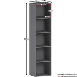 Gerardi Standard Bookcase Grey / 132 cm H x 32 cm W