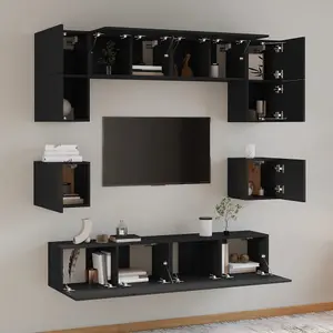 Berkfield 8 Piece TV Cabinet Set Black Engineered Wood