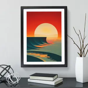 Deco Ocean Sunset No.2 - Single Picture Frame Print Black / 64cm H x 46cm W x 2cm D