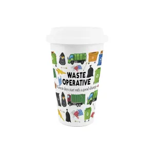 Waste Operative Ceramic Travel Mug - Humorous Bin Man Worker Novelty Gifts - Double-Walled Insulated Hot/Cold Drinks Flask Cup