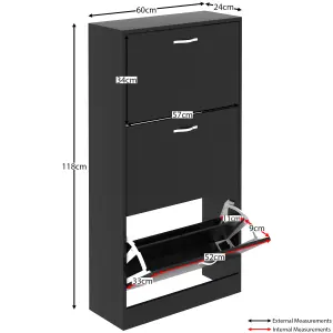 Vida Designs 3 Drawer Shoe Storage Cabinet Black