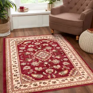 Red Traditional Bordered Floral Rug for Living Room Bedroom and Dining Room-160cm X 230cm