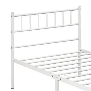 Minimalist Metal Bed Frame with Slatted Headboard White / Single (3')