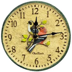 Chaffinch Indoor or Outdoor Clock - Battery Powered Weather Resistant Wall or Fence Clock with Bird Design for Home or Garden