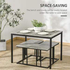 HOMCOM Dining Table Set, Concrete Effect Table and Chairs for 4 People, Grey