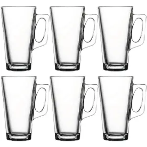 Queensway Home & Dining 385ml 6 Pcs Tall Glass Drinking Coffee Tea Juice Mugs With Handle