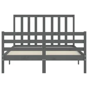 Berkfield Bed Frame with Headboard Grey Double Solid Wood