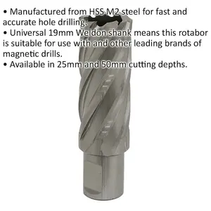 High-Performance 24mm x 50mm Rotabor Cutter - M2 Steel Annular Drill with 19mm Shank