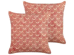 Throw Cushion RHUS Cotton 45 x 45 cm Geometric Block-Printing Red