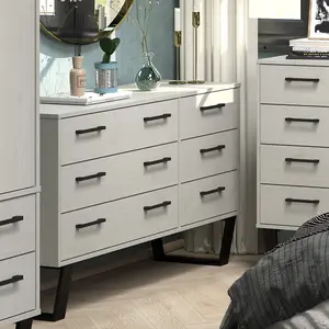 Grey Waxed 3+3 drawer wide chest of drawers