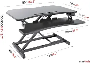 Duronic DM05D22 Sit-Stand Desk Workstation, Desk Convertor, Electric Height Adjustable 15-50cm, 85-51cm Platform - black