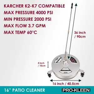 ProKleen Stainless Steel Pressure Washer Surface Patio Cleaner Attachment  16" Karcher Compatible