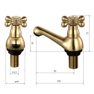 BATHWEST Victorian Pair of Basin Taps Bathroom Sink Taps Mixers Brass Cross Lever Wash