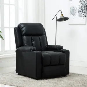 Studio Leather Recliner W Drink Holders Armchair Sofa Chair Cinema Gaming Black