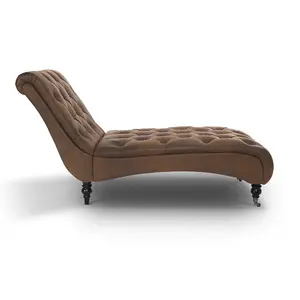 Chaise Lounge in Faux Leather Suede Brown Chesterfield