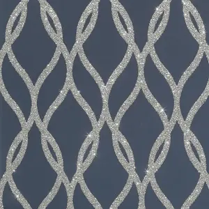 Arthouse Sequin Trellis Navy Silver Glitter Metallic Effect Wallpaper Modern Feature Wall Wallpaper - 921804