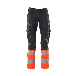 Mascot Accelerate Safe Trousers with Kneepad Pockets - Dark Navy/Hi-Vis Red   (30.5) (Leg Length - Regular)