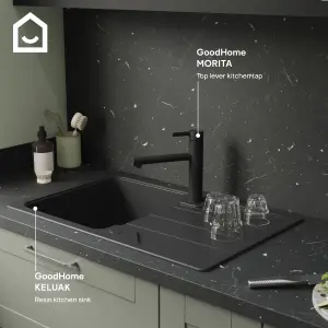 GoodHome Morita Black Graphite effect Kitchen Top lever Tap