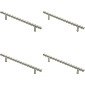 4x Round T Bar Pull Handle 178 x 10mm 128mm Fixing Centres Stainless Steel