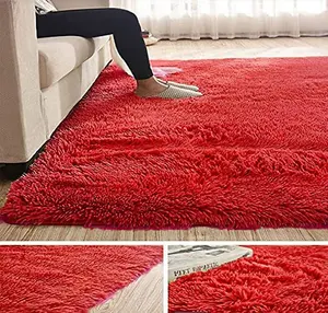 Abaseen 160x230 cm Red Comfort Soft Fluffy Shaggy Bedroom Rugs For Living Room Carpet and Décor Home Anti Slip Area Rugs