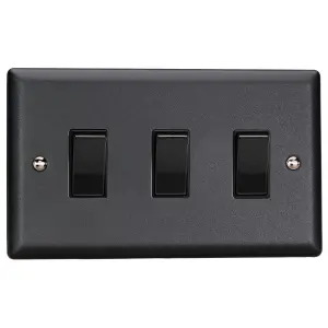 Varilight 3-Gang 10A 2-Way Rocker Switch Twin Plate Matt Black