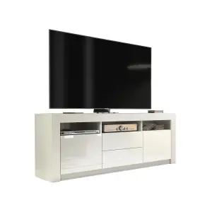 Modern TV Unit 160cm White with High Gloss Doors - Creative Furniture