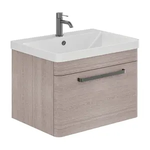 Emery Textured Grey Wall Hung Bathroom Vanity Unit & Basin Set with Gun Grey Handles (W)80cm (H)46cm