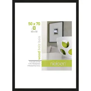 Wood Picture Frame with Mat Black / 70cm H x 50cm W x 3cm D