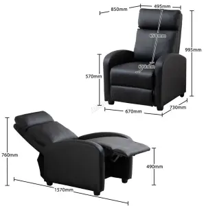 WestWood Luxury PU Leather Modern Push Back Reclining Armchair Lounge Padded Seater Black