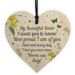 Red Ocean Beautiful Sister Wood Heart Cute Sister Birthday Christmas Gifts From Brother Sister