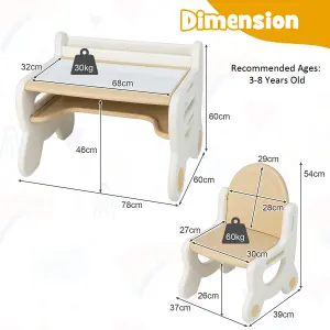 Costway Kids Drawing Table & Chair Set Children Toddler Activity Table Plastic Graffiti Table w/ Blackboard Eraser