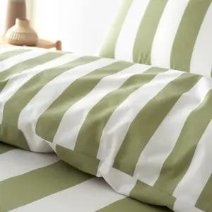 Catherine Lansfield Cove Stripe Reversible Duvet Cover Set with Pillowcase Green