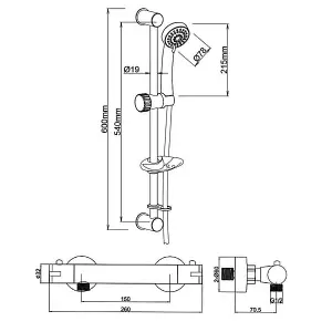 Noir Black Thermostatic Shower Valve and Riser Rail