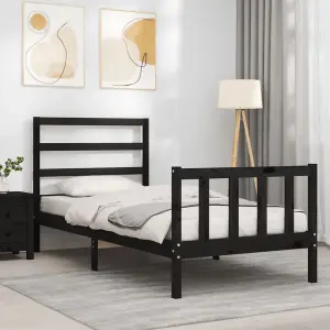 Berkfield Bed Frame with Headboard Black 90x190 cm Solid Wood