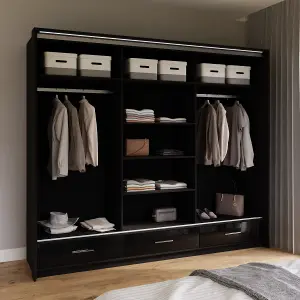 Sliding Door Wardrobe MARSYLIA 255cm Black Gloss