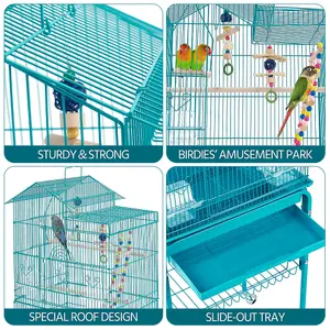 Yaheetech Teal Blue Rolling Metal Bird Cage with Detachable Stand