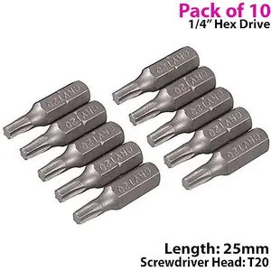 10 PACK T20 TRX TORX Star Chrome Vanadium Screwdriver Bits 1/4" Hex Steel Shank