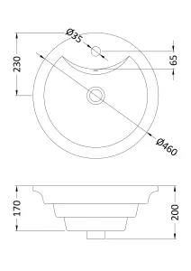 Round Tiered 1 Tap Hole Ceramic Countertop Vessel with Overflow - 460mm