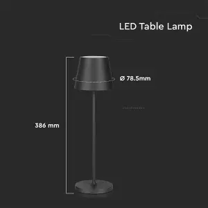 V-TAC Rechargeable Table Lamp Black Round LED USB Dimmable Light with Wireless Charging