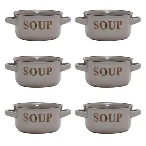 Set of 6 Classic Peppered Grey Soup Bowl with Handles