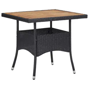 Berkfield Outdoor Dining Table Black Poly Rattan and Solid Acacia Wood