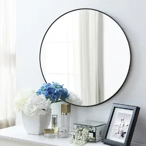 Baum Metal Flat Wall Mirror Black / 80 cm H x 80 cm W