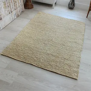 Plain Beige Modern Natural Fibers Handmade Rug For Dining Room Bedroom & Living Room-66 X 200cm (Runner)