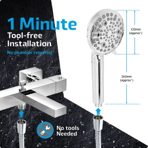 SPARES2GO Shower Head and Filter Multi Function 9 Power Modes Massage Mist Chrome