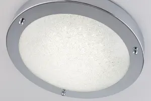 LED Bathroom Ceiling Light, Chrome Finish with Glass Shade, 18 Watts, 1490 Lumens, Natural White (4000K) Water Resistant IP44